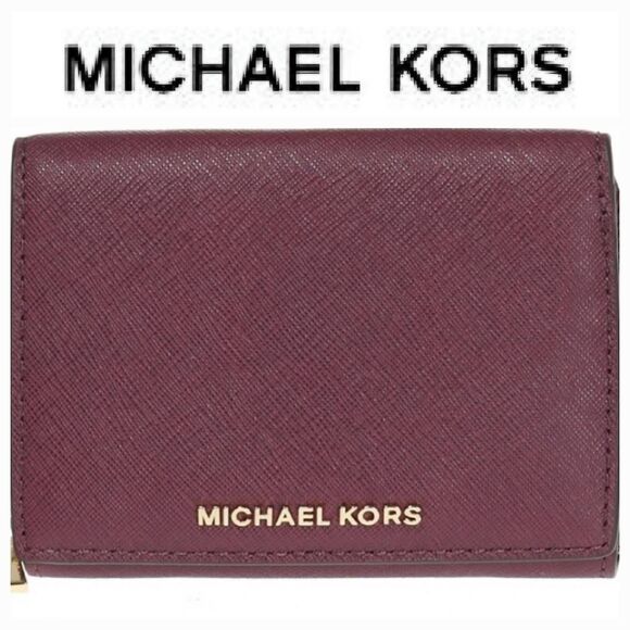 Michael Kors Jet SetSnall Flap Leather ID Card Case- Mulberry - Picture 1 of 8